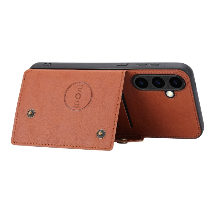 For Samsung Galaxy S25+ 5G Double Buckle Card Slots Magnetic Phone Case(Brown)