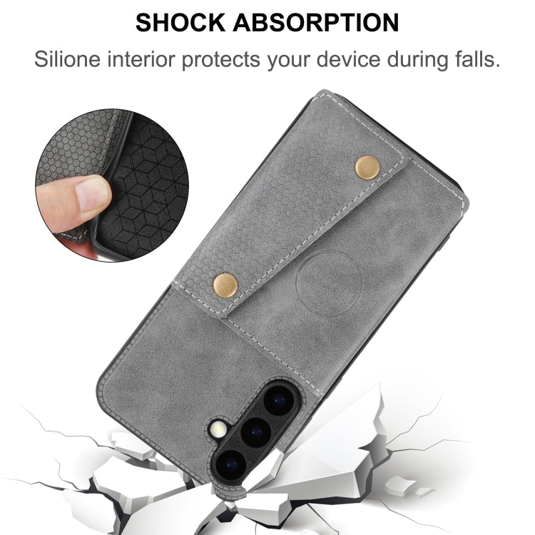 For Samsung Galaxy S25+ 5G Double Buckle Card Slots Magnetic Phone Case(Brown)