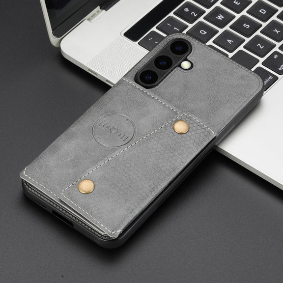 For Samsung Galaxy S25 5G Double Buckle Card Slots Magnetic Phone Case(Grey)