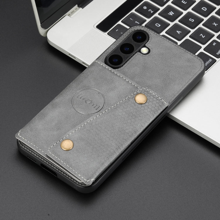 For Samsung Galaxy S25 5G Double Buckle Card Slots Magnetic Phone Case(Grey)