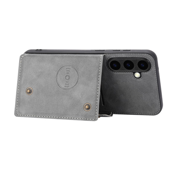 For Samsung Galaxy S25 5G Double Buckle Card Slots Magnetic Phone Case(Grey)