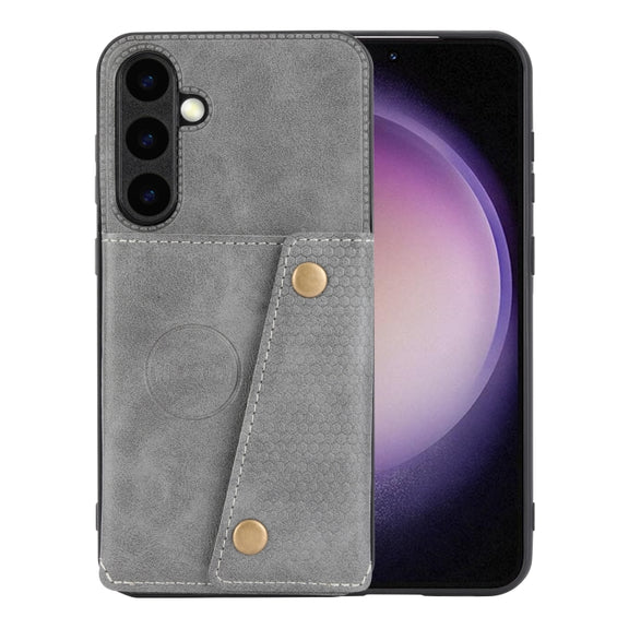 For Samsung Galaxy S25 5G Double Buckle Card Slots Magnetic Phone Case(Grey)