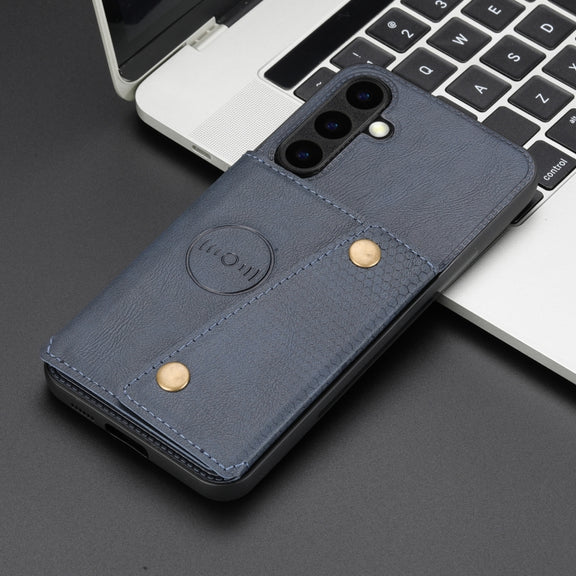 For Samsung Galaxy S25 5G Double Buckle Card Slots Magnetic Phone Case(Blue)