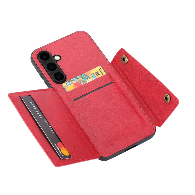 For Samsung Galaxy S25 5G Double Buckle Card Slots Magnetic Phone Case(Red)