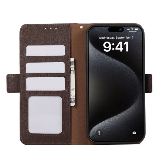 For Samsung Galaxy S25 Ultra ABEEL Side-Magnetic Litchi Pattern Leather RFID Phone Case(Brown)