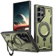 For Samsung Galaxy S25 Ultra 5G PC Hybrid TPU Armor MagSafe Ring Holder Phone Case(Olive Green)