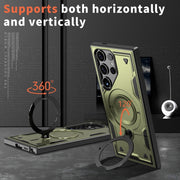 For Samsung Galaxy S25 Ultra 5G PC Hybrid TPU Armor MagSafe Ring Holder Phone Case(Olive Green)