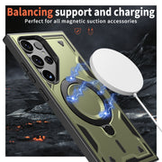 For Samsung Galaxy S25 Ultra 5G PC Hybrid TPU Armor MagSafe Ring Holder Phone Case(Olive Green)