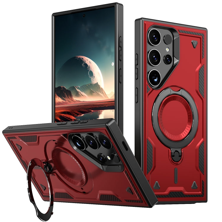 For Samsung Galaxy S25 Ultra 5G PC Hybrid TPU Armor MagSafe Ring Holder Phone Case(Red) - free shipping - PMC Jewellery - Order now!