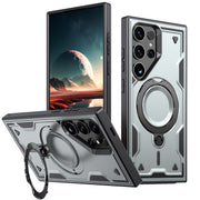 For Samsung Galaxy S25 Ultra 5G PC Hybrid TPU Armor MagSafe Ring Holder Phone Case(Grey)