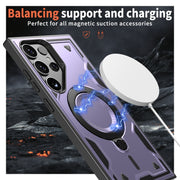 For Samsung Galaxy S25 Ultra 5G PC Hybrid TPU Armor MagSafe Ring Holder Phone Case(Purple)