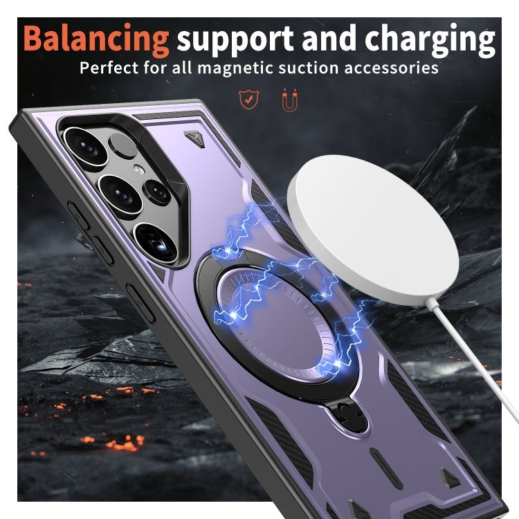 For Samsung Galaxy S25 Ultra 5G PC Hybrid TPU Armor MagSafe Ring Holder Phone Case(Purple)