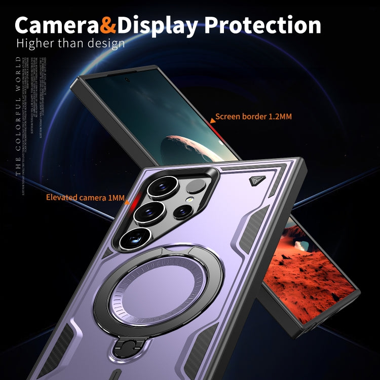 For Samsung Galaxy S25 Ultra 5G PC Hybrid TPU Armor MagSafe Ring Holder Phone Case(Purple)