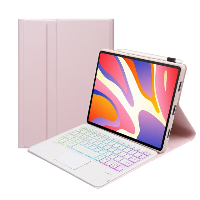 For Huawei MatePad SE 11 2024 AH21-AS Ultra-thin Detachable Backlight Bluetooth Keyboard Leather Tablet Case with Touchpad(Pink White)