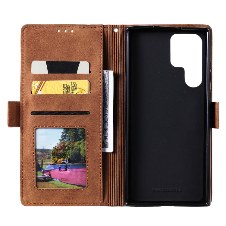 For Samsung Galaxy S25 Ultra 5G Retro Splicing Horizontal Flip Leather Phone Case(Green)
