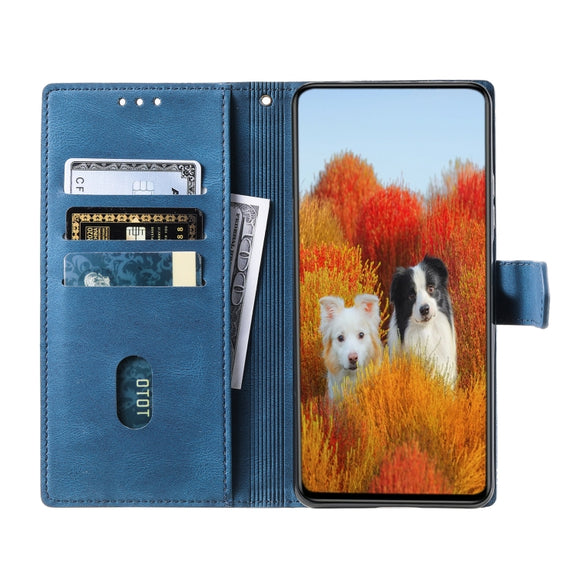 For Samsung Galaxy S25 5G TTUDRCH Embossed Line Splicing Leather Phone Case(Blue)