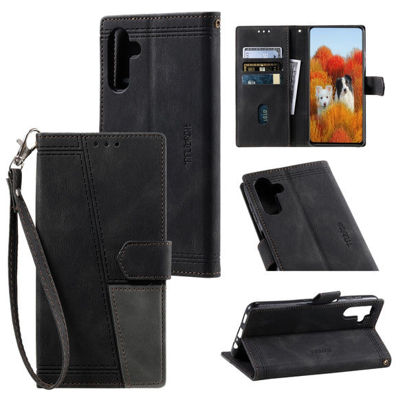 For Samsung Galaxy S25 5G TTUDRCH Embossed Line Splicing Leather Phone Case(Black)
