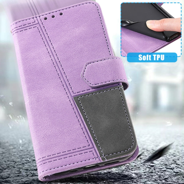 For Samsung Galaxy S25 5G TTUDRCH Embossed Line Splicing Leather Phone Case(Purple) - Galaxy S25 5G Cases by PMC Jewellery | Online Shopping South Africa | PMC Jewellery | Buy Now Pay Later Mobicred
