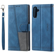 For Samsung Galaxy S25+ 5G TTUDRCH Embossed Line Splicing Leather Phone Case(Blue)