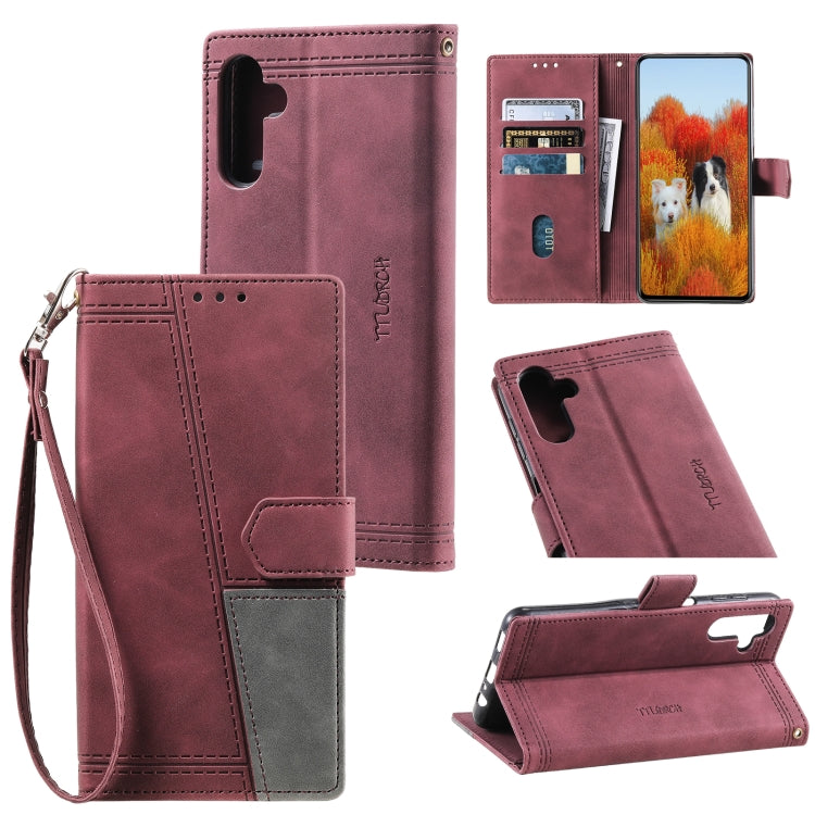 For Samsung Galaxy S25+ 5G TTUDRCH Embossed Line Splicing Leather Phone Case(Wine Red) - free shipping - PMC Jewellery - Order now!