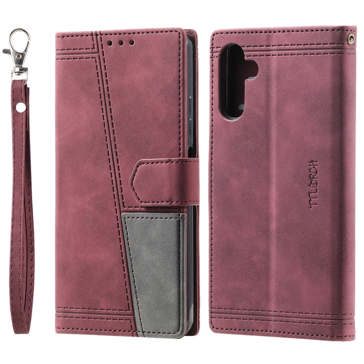 For Samsung Galaxy S25+ 5G TTUDRCH Embossed Line Splicing Leather Phone Case(Wine Red) - free shipping - PMC Jewellery - Order now!