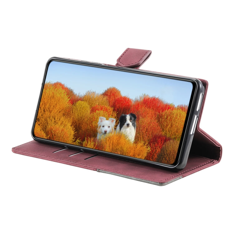 For Samsung Galaxy S25+ 5G TTUDRCH Embossed Line Splicing Leather Phone Case(Wine Red) - free shipping - PMC Jewellery - Order now!