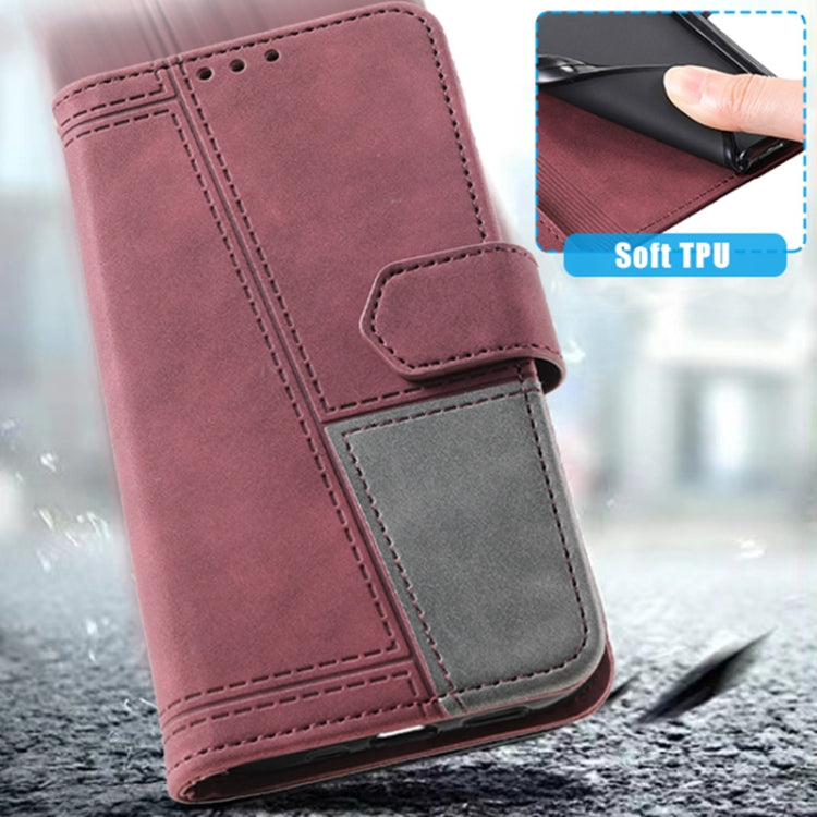 For Samsung Galaxy S25+ 5G TTUDRCH Embossed Line Splicing Leather Phone Case(Wine Red) - free shipping - PMC Jewellery - Order now!