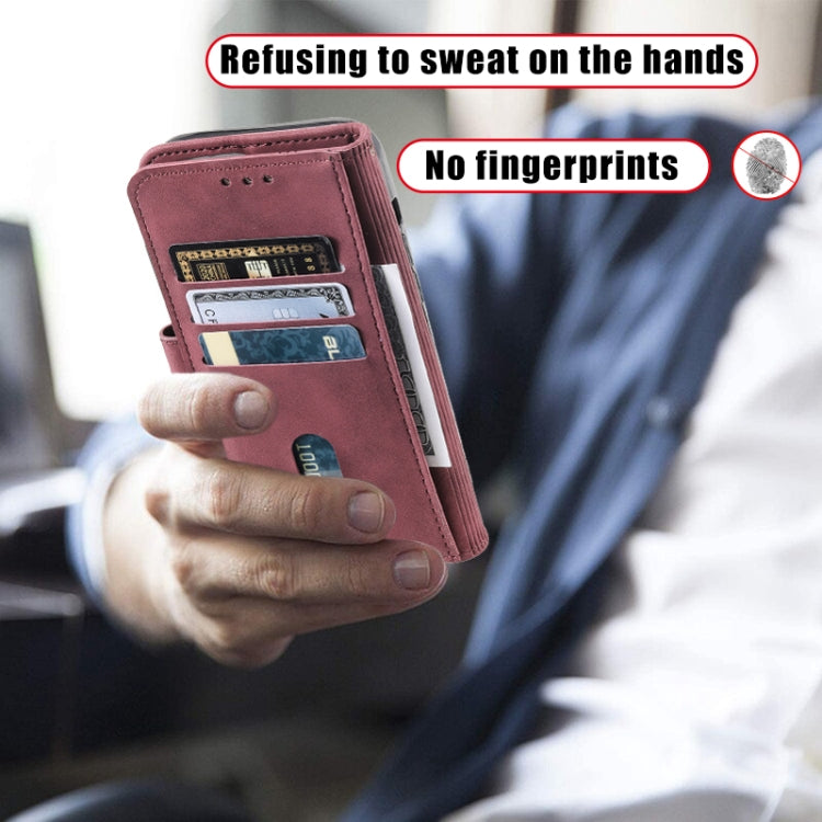 For Samsung Galaxy S25+ 5G TTUDRCH Embossed Line Splicing Leather Phone Case(Wine Red) - free shipping - PMC Jewellery - Order now!