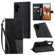 For Samsung Galaxy S25+ 5G TTUDRCH Embossed Line Splicing Leather Phone Case(Black)