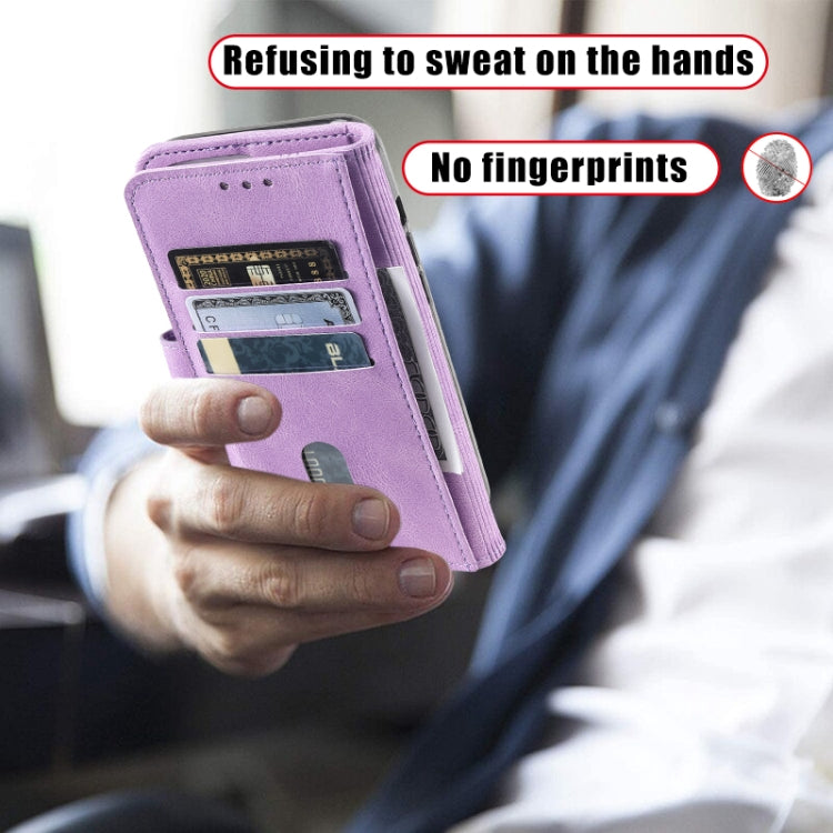 For Samsung Galaxy S25+ 5G TTUDRCH Embossed Line Splicing Leather Phone Case(Purple) - Galaxy S25+ 5G Cases by PMC Jewellery | Online Shopping South Africa | PMC Jewellery | Buy Now Pay Later Mobicred