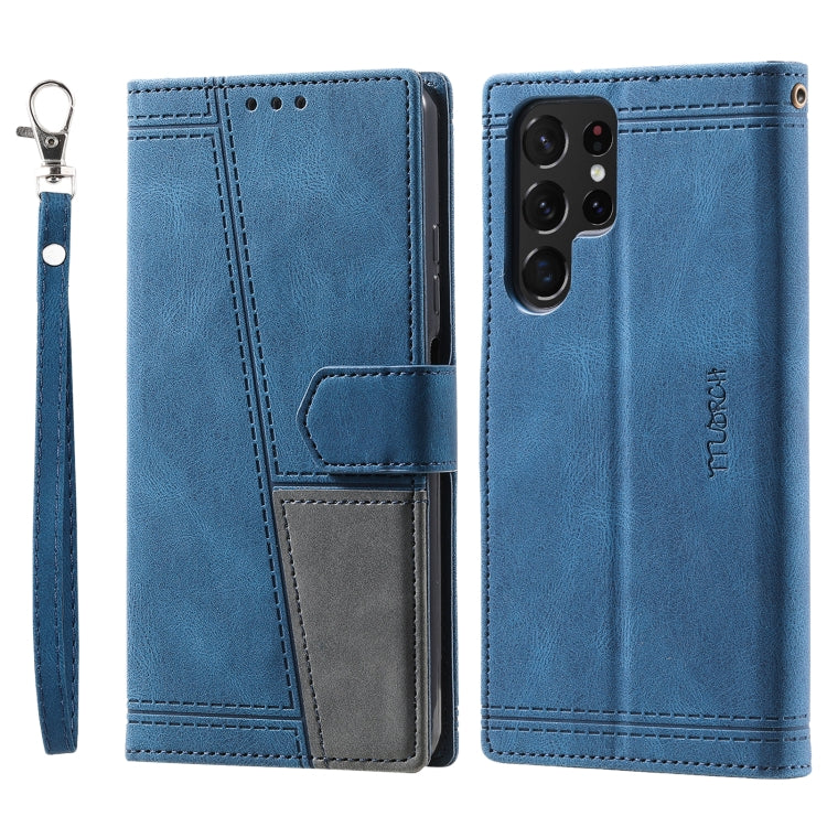 For Samsung Galaxy S25 Ultra 5G TTUDRCH Embossed Line Splicing Leather Phone Case(Blue) - Galaxy S25 Ultra 5G Cases by PMC Jewellery | Online Shopping South Africa | PMC Jewellery | Buy Now Pay Later Mobicred