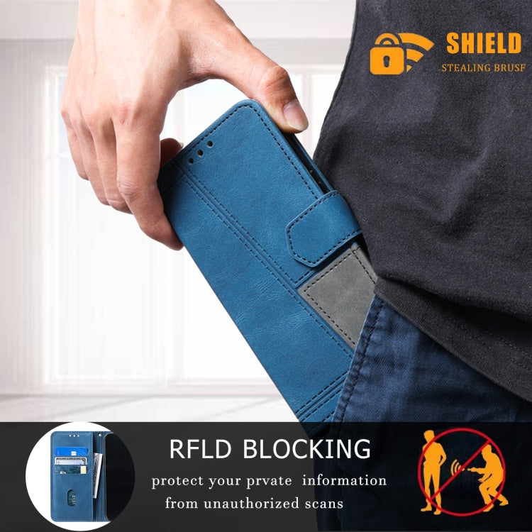 For Samsung Galaxy S25 Ultra 5G TTUDRCH Embossed Line Splicing Leather Phone Case(Blue) - Galaxy S25 Ultra 5G Cases by PMC Jewellery | Online Shopping South Africa | PMC Jewellery | Buy Now Pay Later Mobicred