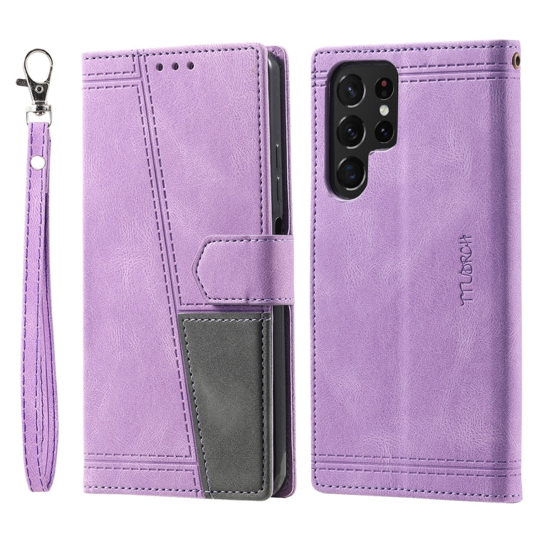 For Samsung Galaxy S25 Ultra 5G TTUDRCH Embossed Line Splicing Leather Phone Case(Purple) - Galaxy S25 Ultra 5G Cases by PMC Jewellery | Online Shopping South Africa | PMC Jewellery | Buy Now Pay Later Mobicred
