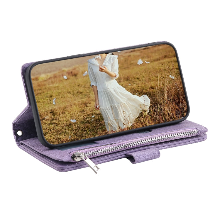 For Samsung Galaxy S25 5G Grid Texture Zipper Leather Phone Case with Lanyard(Purple) - Galaxy S25 5G Cases by PMC Jewellery | Online Shopping South Africa | PMC Jewellery | Buy Now Pay Later Mobicred