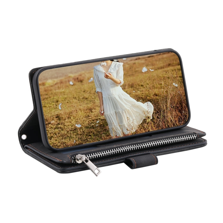 For Samsung Galaxy S25 5G Grid Texture Zipper Leather Phone Case with Lanyard(Black) - Galaxy S25 5G Cases by PMC Jewellery | Online Shopping South Africa | PMC Jewellery | Buy Now Pay Later Mobicred