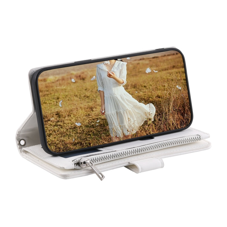 For Samsung Galaxy S25 5G Grid Texture Zipper Leather Phone Case with Lanyard(White) - Galaxy S25 5G Cases by PMC Jewellery | Online Shopping South Africa | PMC Jewellery | Buy Now Pay Later Mobicred