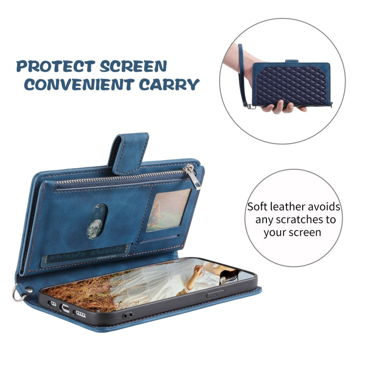 For Samsung Galaxy S25+ 5G Grid Texture Zipper Leather Phone Case with Lanyard(Blue) - Galaxy S25+ 5G Cases by PMC Jewellery | Online Shopping South Africa | PMC Jewellery | Buy Now Pay Later Mobicred