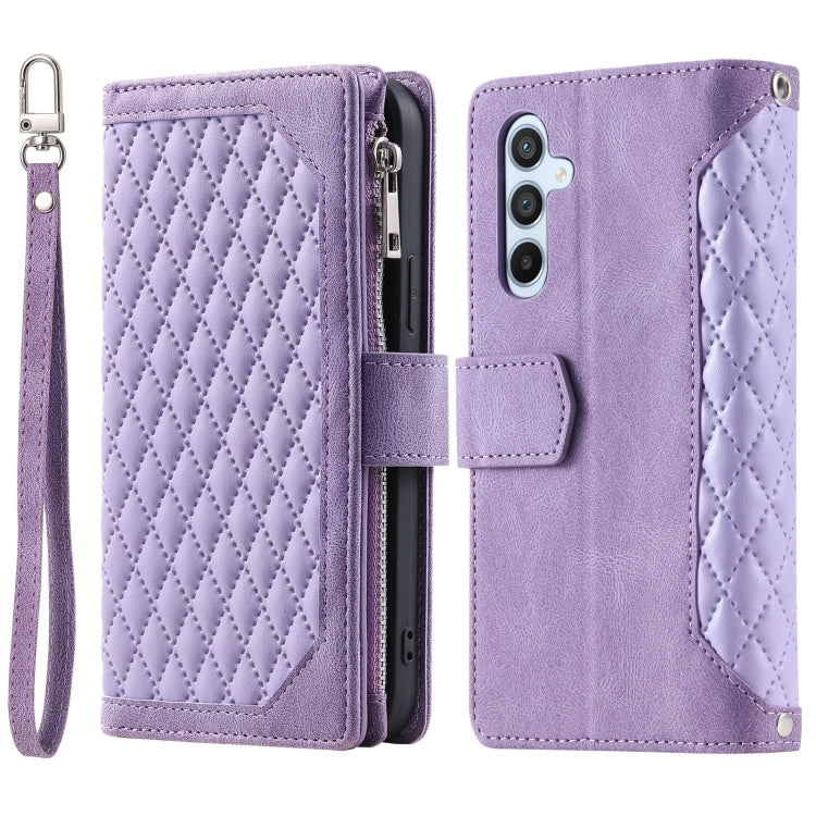 For Samsung Galaxy S25+ 5G Grid Texture Zipper Leather Phone Case with Lanyard(Purple) - Galaxy S25+ 5G Cases by PMC Jewellery | Online Shopping South Africa | PMC Jewellery | Buy Now Pay Later Mobicred