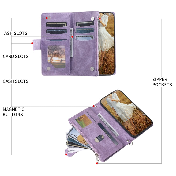 For Samsung Galaxy S25+ 5G Grid Texture Zipper Leather Phone Case with Lanyard(Purple) - Galaxy S25+ 5G Cases by PMC Jewellery | Online Shopping South Africa | PMC Jewellery | Buy Now Pay Later Mobicred