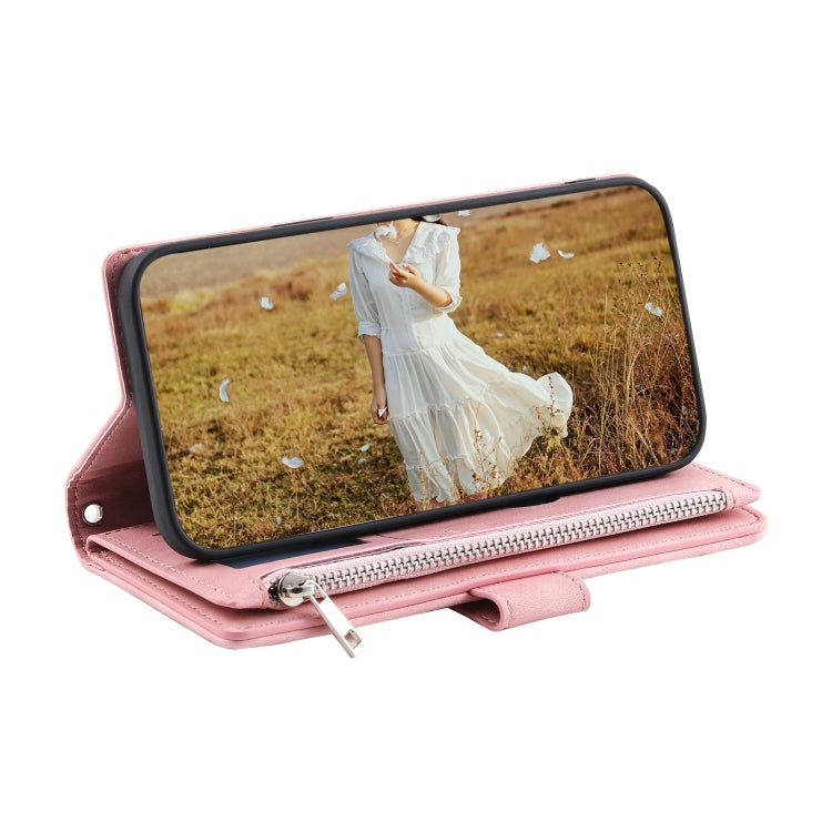 For Samsung Galaxy S25+ 5G Grid Texture Zipper Leather Phone Case with Lanyard(Rose Gold) - Galaxy S25+ 5G Cases by PMC Jewellery | Online Shopping South Africa | PMC Jewellery | Buy Now Pay Later Mobicred