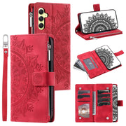 For Samsung Galaxy S25 5G Multi-Card Totem Zipper Leather Phone Case(Red)