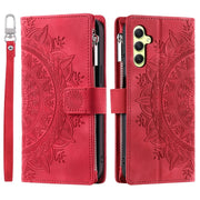 For Samsung Galaxy S25 5G Multi-Card Totem Zipper Leather Phone Case(Red)