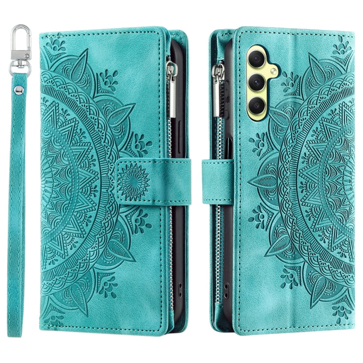 For Samsung Galaxy S25+ 5G Multi-Card Totem Zipper Leather Phone Case(Green) - Galaxy S25+ 5G Cases by PMC Jewellery | Online Shopping South Africa | PMC Jewellery | Buy Now Pay Later Mobicred