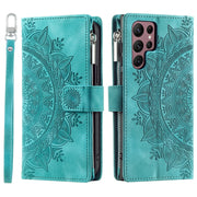 For Samsung Galaxy S25 Ultra 5G Multi-Card Totem Zipper Leather Phone Case(Green)