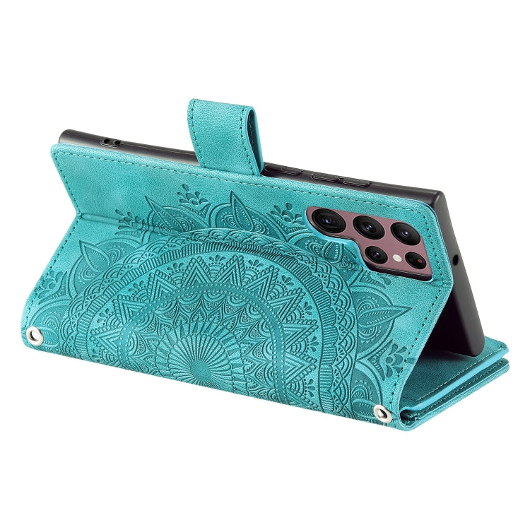 For Samsung Galaxy S25 Ultra 5G Multi-Card Totem Zipper Leather Phone Case(Green)