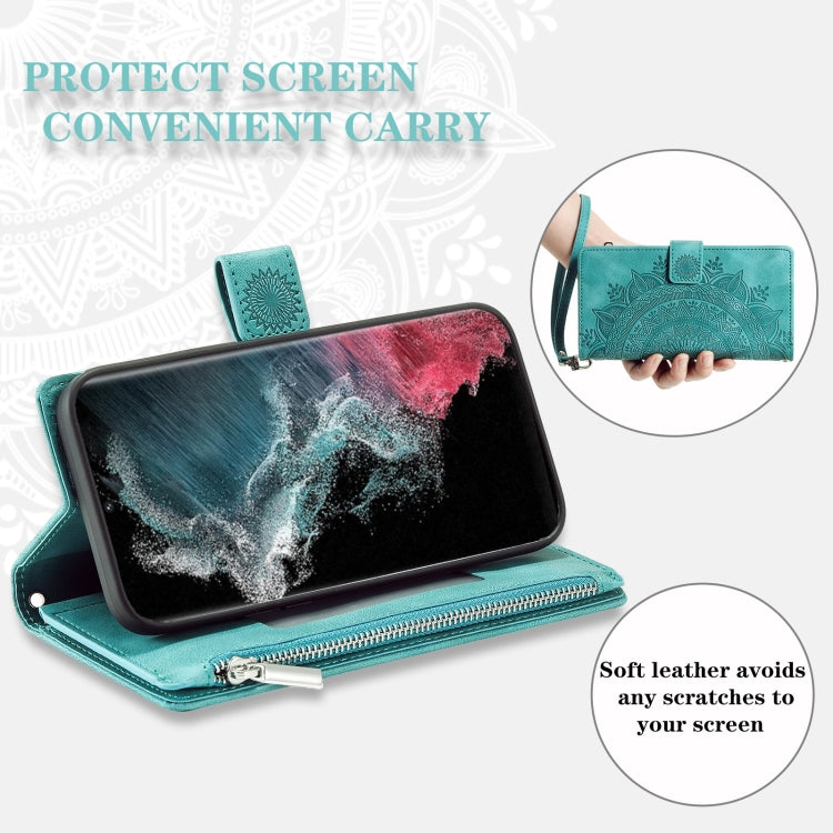 For Samsung Galaxy S25 Ultra 5G Multi-Card Totem Zipper Leather Phone Case(Green)