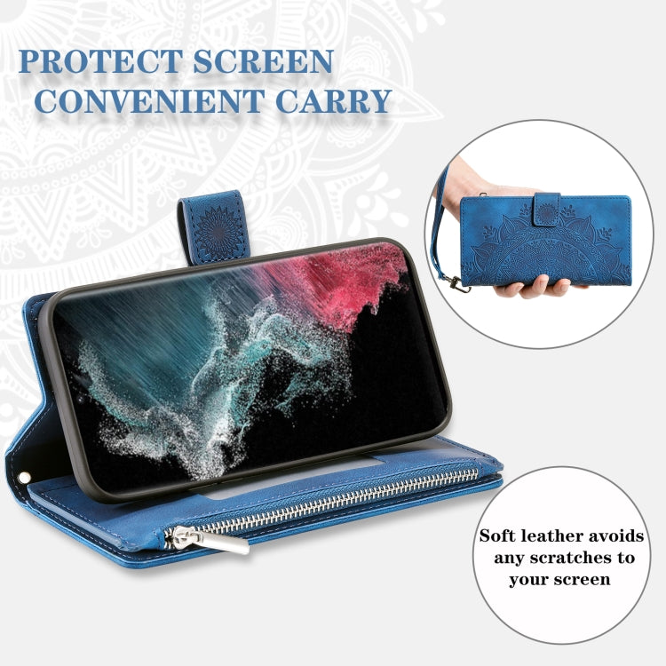 For Samsung Galaxy S25 Ultra 5G Multi-Card Totem Zipper Leather Phone Case(Blue)