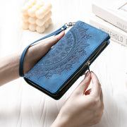 For Samsung Galaxy S25 Ultra 5G Multi-Card Totem Zipper Leather Phone Case(Blue)