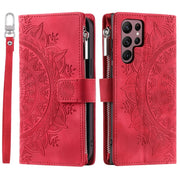For Samsung Galaxy S25 Ultra 5G Multi-Card Totem Zipper Leather Phone Case(Red)
