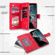 For Samsung Galaxy S25 Ultra 5G Multi-Card Totem Zipper Leather Phone Case(Red)